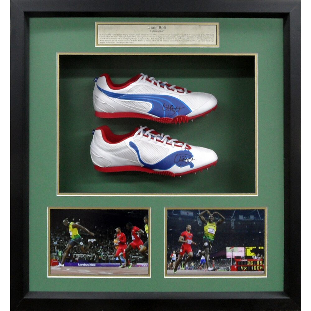 Framed Usain Bolt Signed Running Spikes