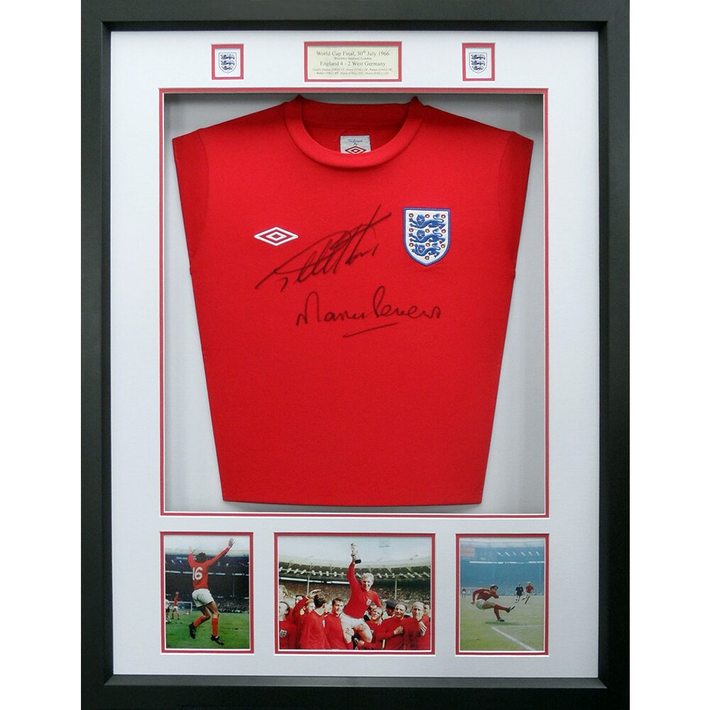 Framed Geoff Hurst & Martin Peters Signed 1966 England Shirt