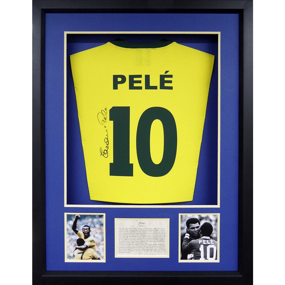 Framed Pele Signed Brazil Shirt