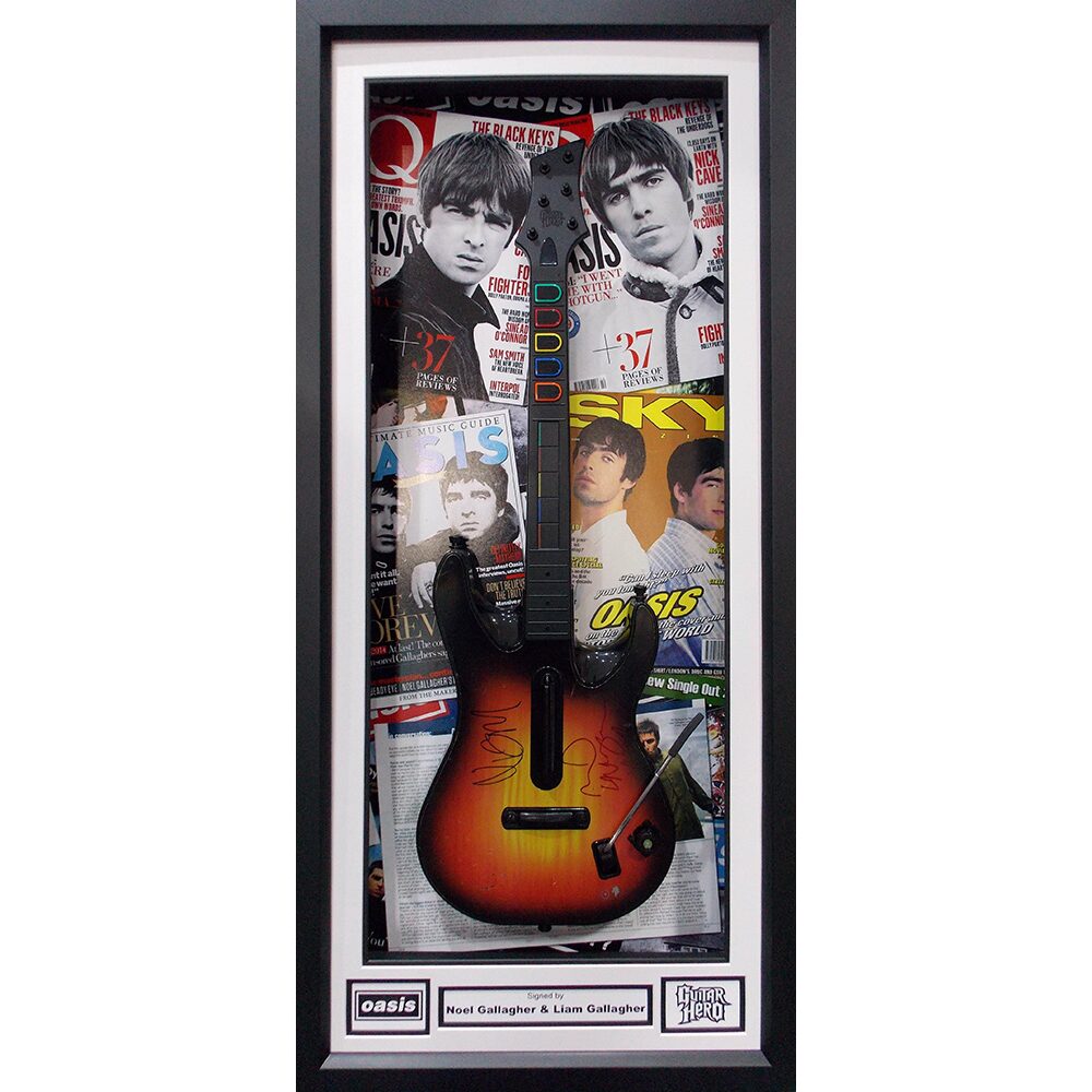 Framed Liam & Noel Gallagher Signed Guitar Hero Game Guitar