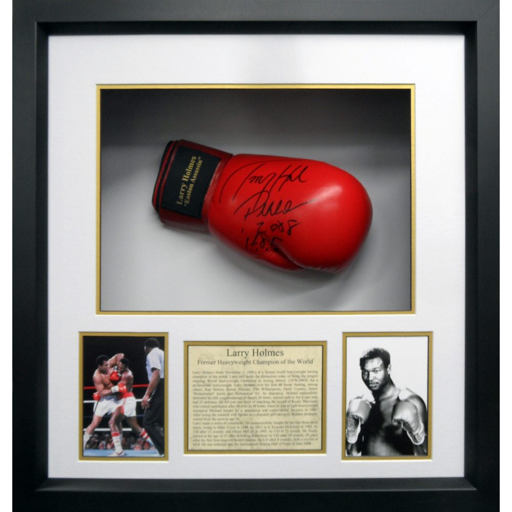 Framed Larry Holmes Signed Boxing Glove
