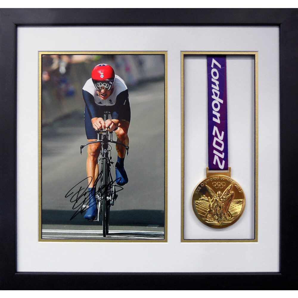 Framed Bradley Wiggins Signed Photograph & Medal