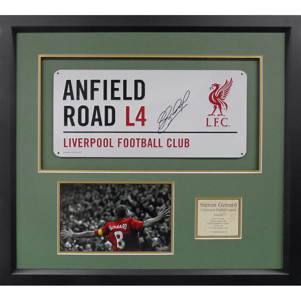 Framed Steven Gerrard Signed Street Sign