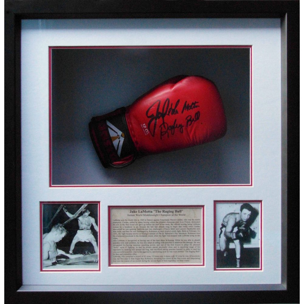 Framed Jake LaMotta Signed Boxing Glove