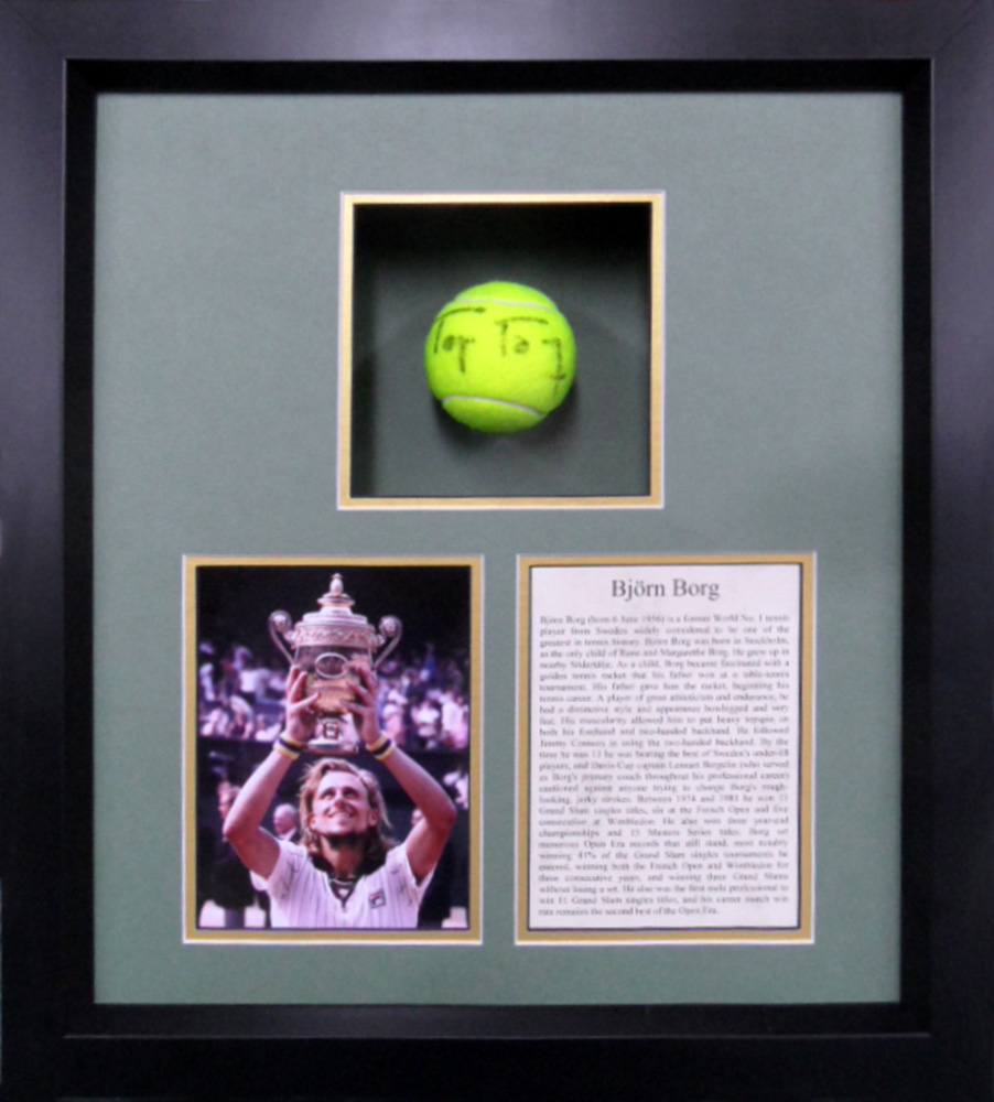 Framed Bjorn Borg Signed Tennis Ball