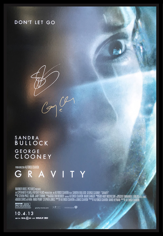 Framed Gravity Poster Signed by George Clooney & Sandra Bullock