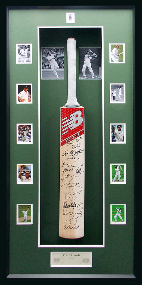 Framed Cricket Bat Signed by 11 Legends