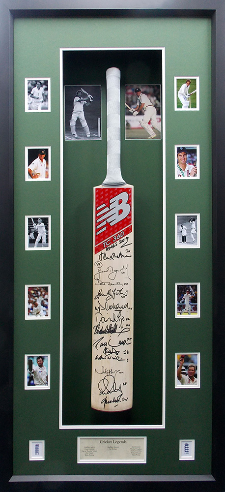 Framed Cricket Bat Signed by 12 Legends