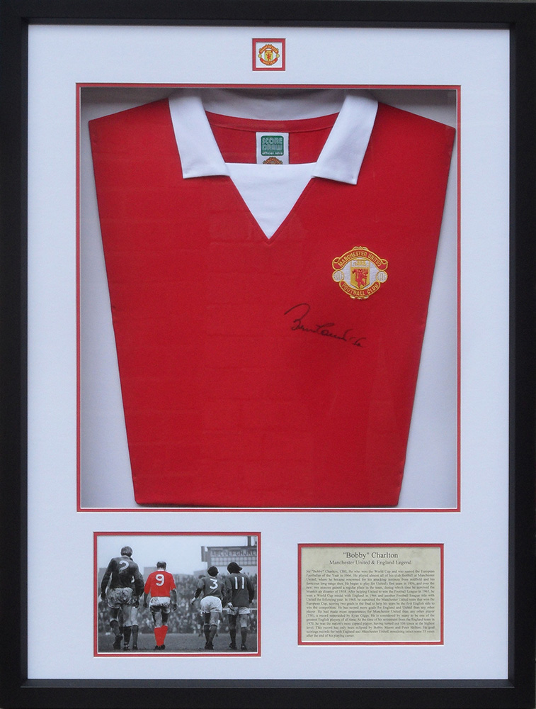 Framed Bobby Charlton Signed Manchester United Shirt