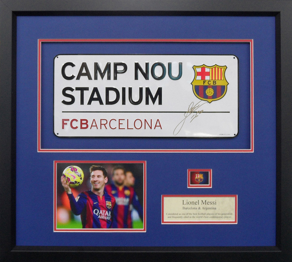 Framed Lionel Messi Signed Street Sign