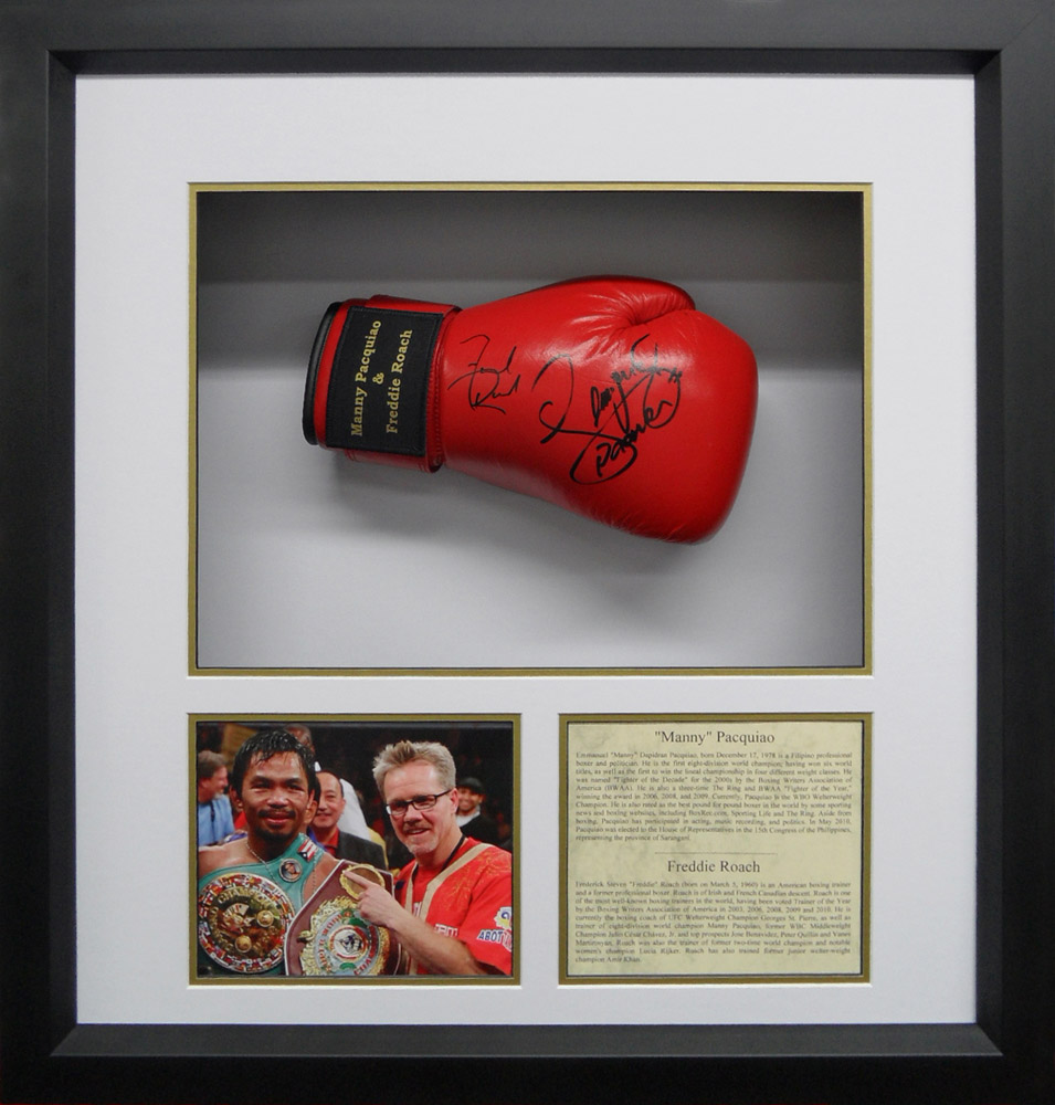 Framed Manny Pacquiao & Freddie Roach Signed Boxing Glove