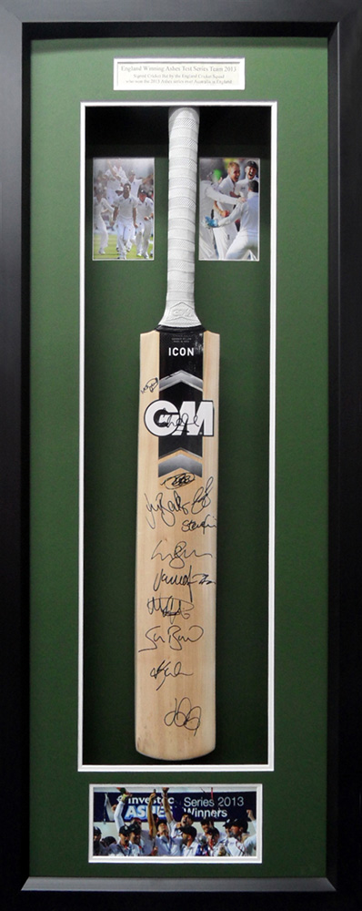 Framed 2013 Ashes England Team Signed Cricket Bat