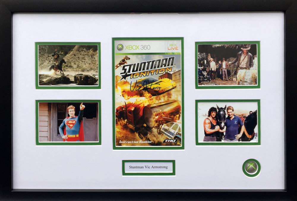 Framed Stuntman Game Cover Signed by Vic Armstrong