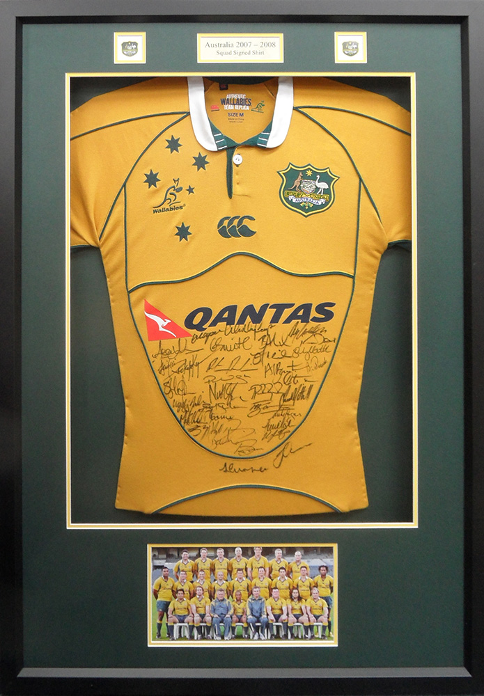 Framed Australian Shirt Signed by 2007/2008 Squad