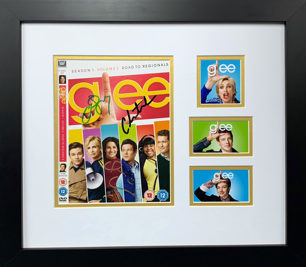 Framed Glee DVD Cover Signed by Jane Lynch, Cory Monteith & Chris Colfer