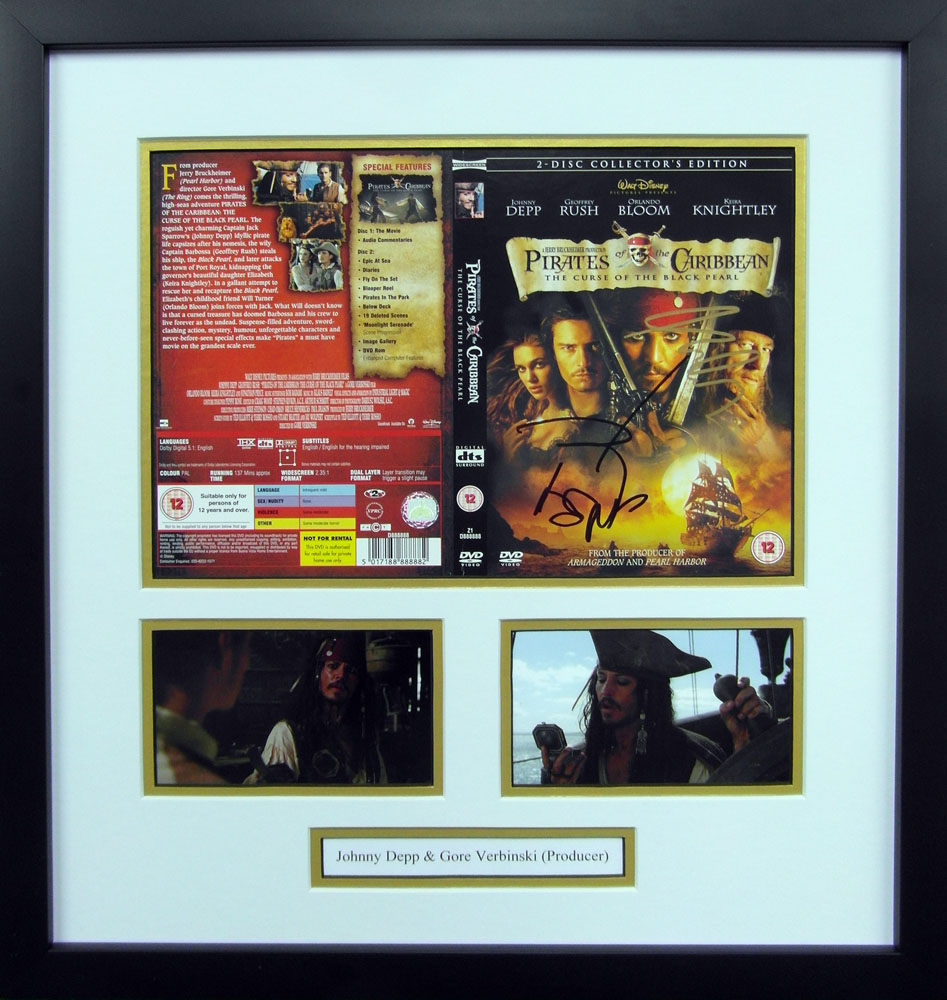 Framed Pirates of The Caribbean The Curse Of The Black Pearl Signed DVD Cover