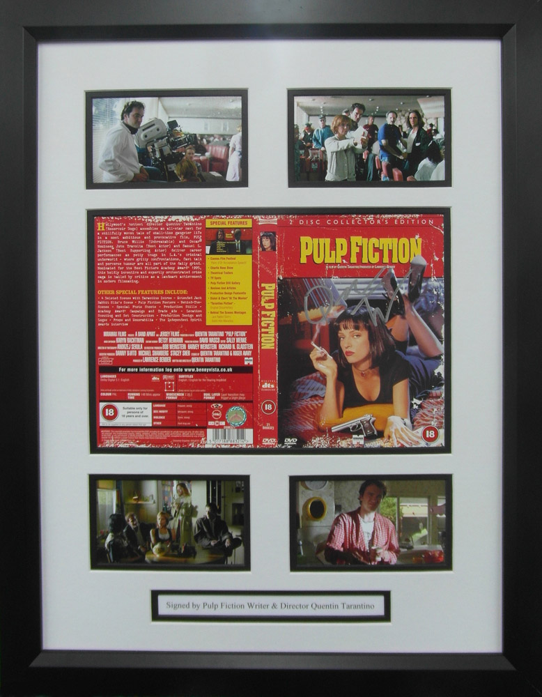 Framed Pulp Fiction DVD Cover Signed by Quentin Tarantino