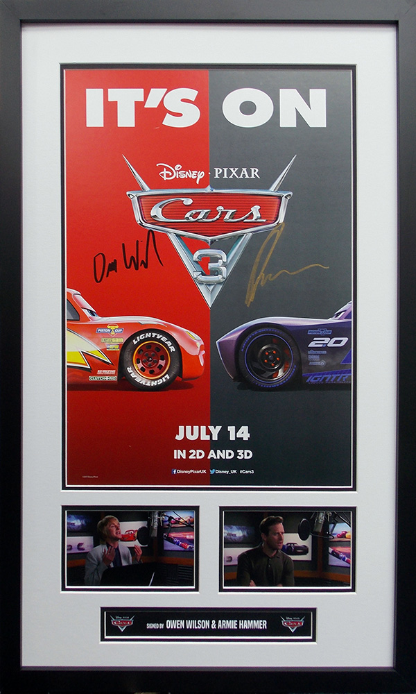 Framed Cars 3 Mini Poster Signed by Owen Wilson & Armie Hammer