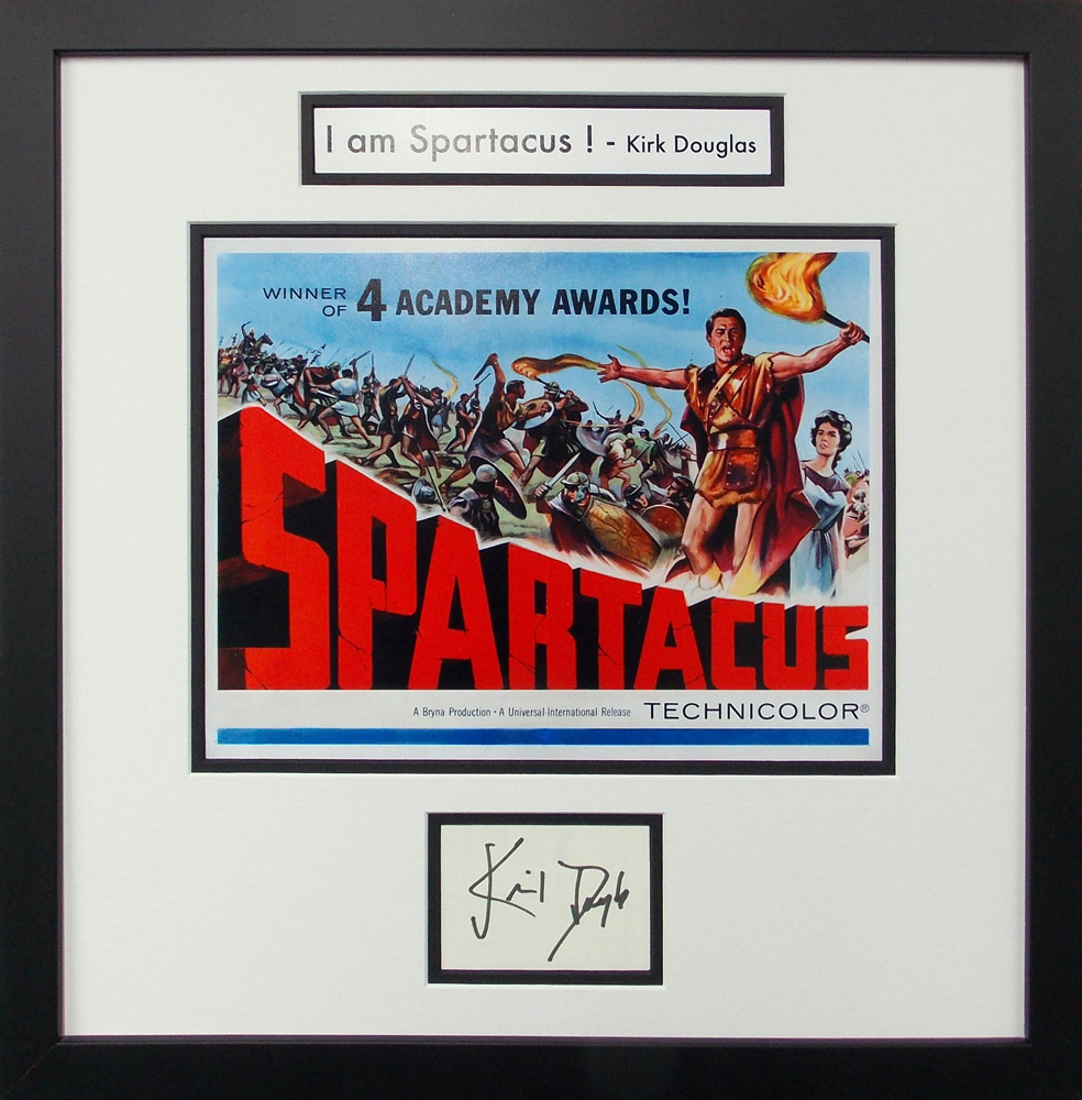 Framed Spartacus Card Signed by Kirk Douglas