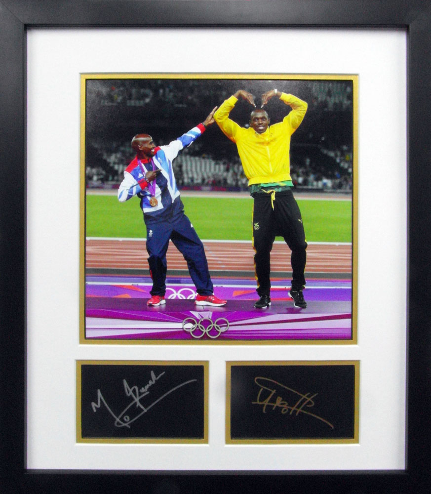 Framed Mo Farah & Usain Bolt Signed Card