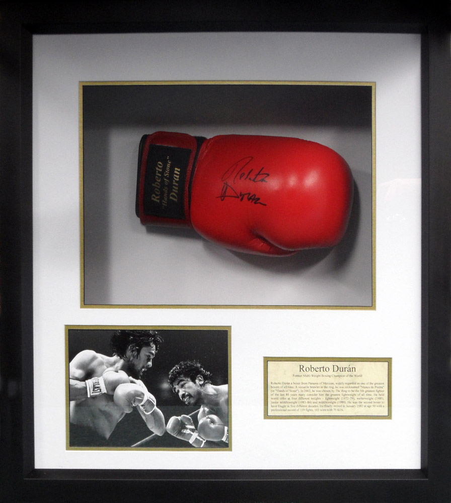 Framed Roberto Duran Signed Boxing Glove