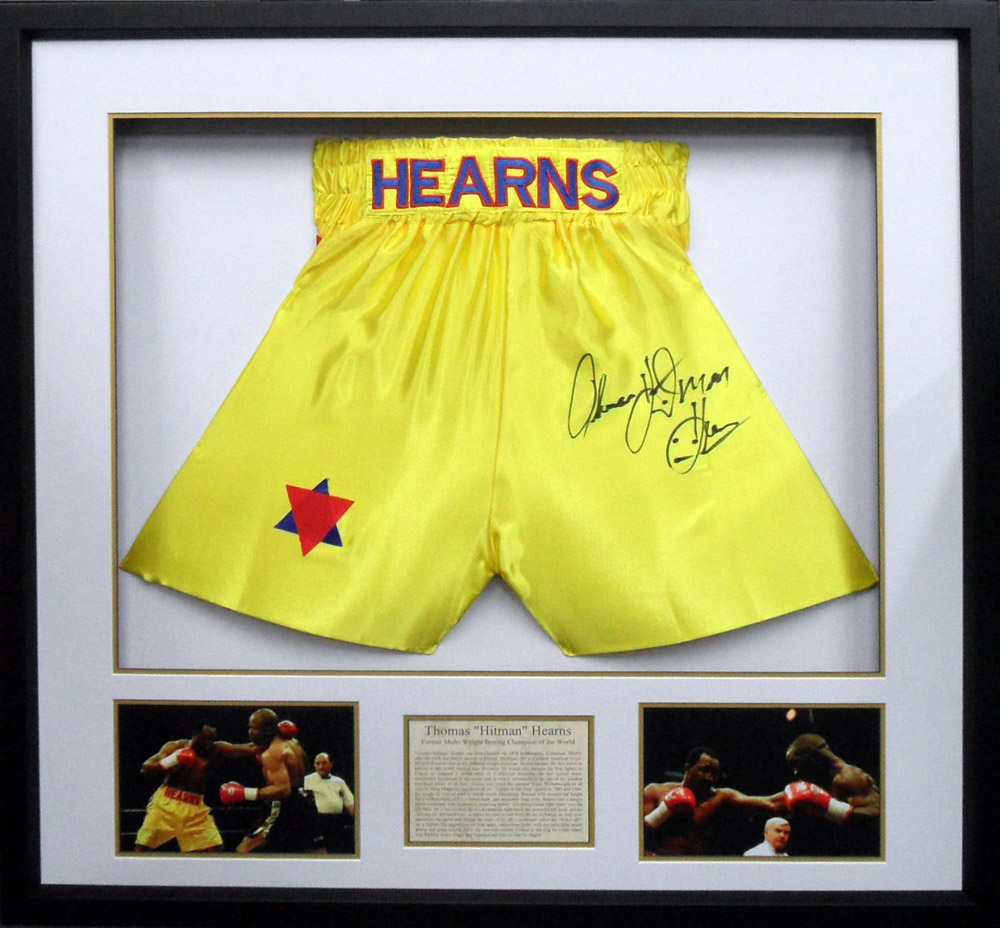 Framed Thomas Hearns Signed Boxing Shorts