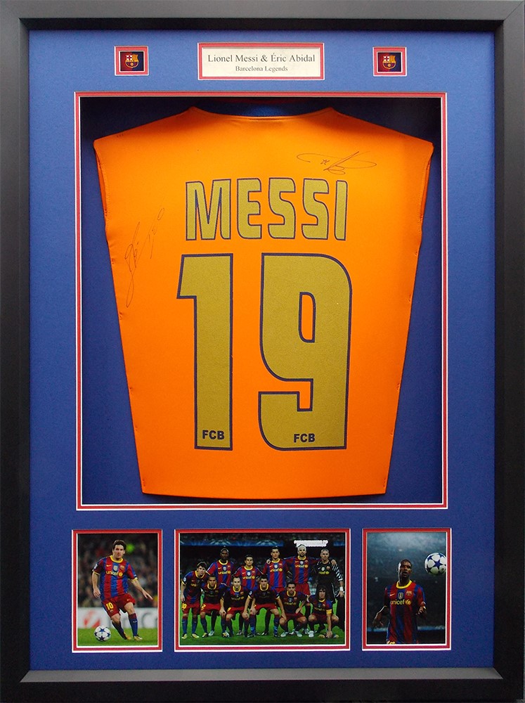 Framed Lionel Messi & Eric Abidal Signed Barcelona Shirt