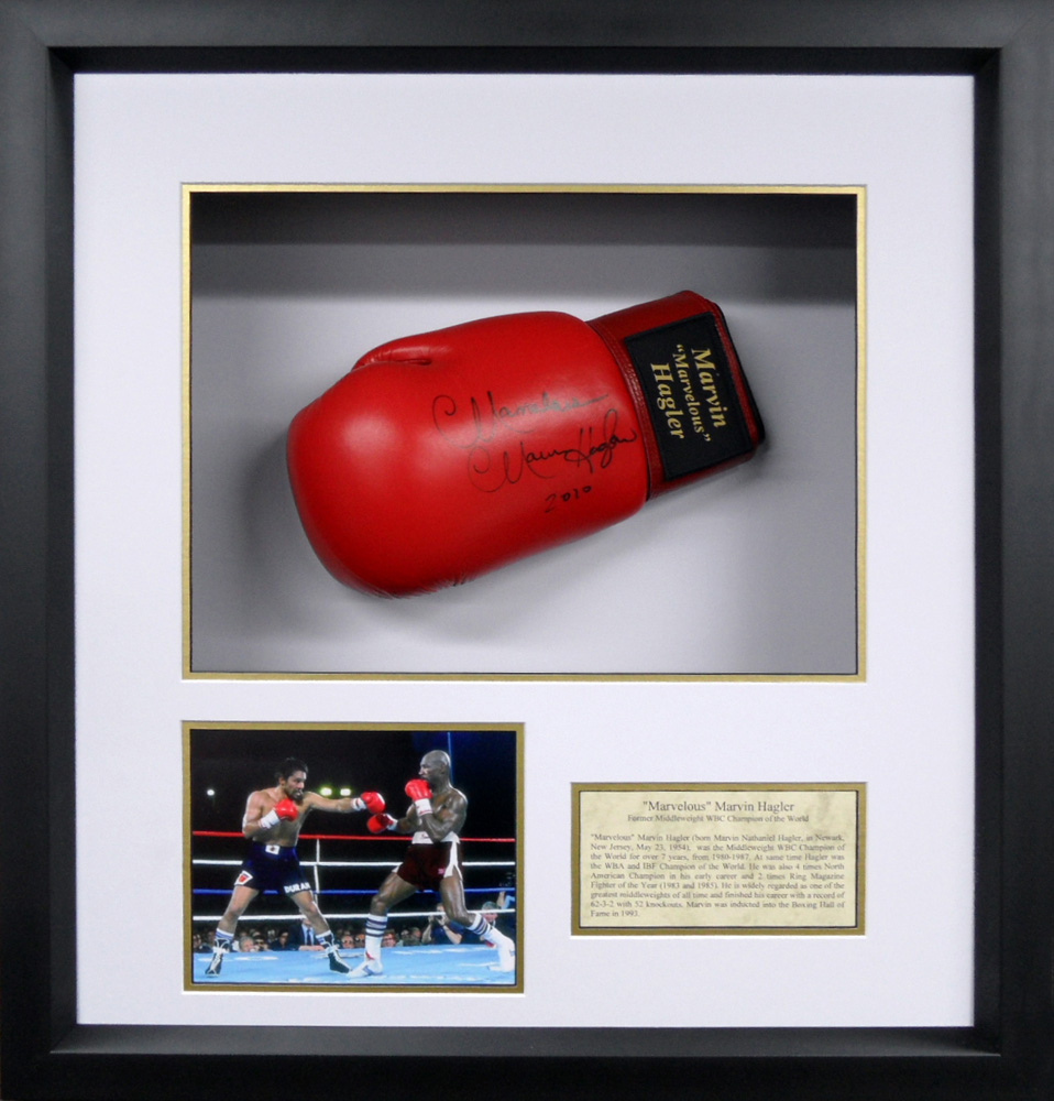 Framed Marvin Hagler Signed Boxing Glove