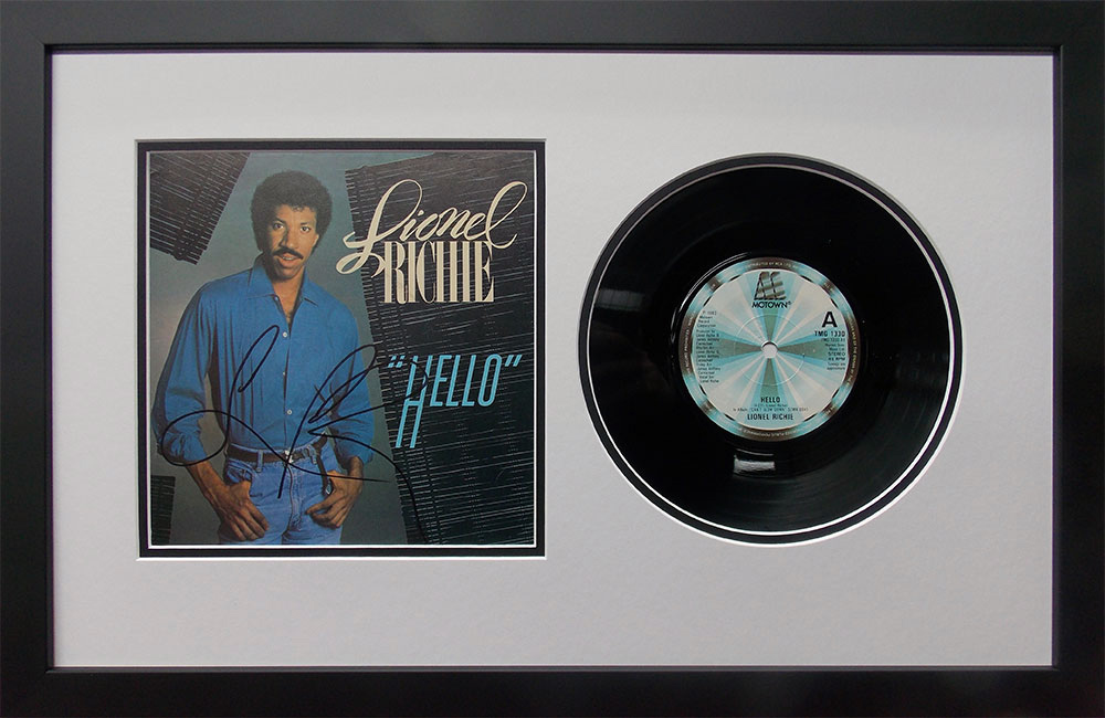 Framed Lionel Richie Signed “Hello” 7″ Single