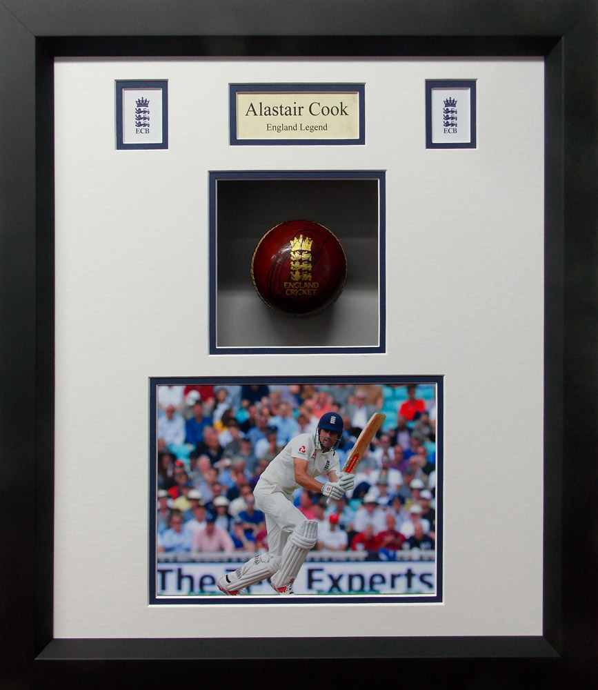 Framed Alastair Cook Signed Cricket Ball